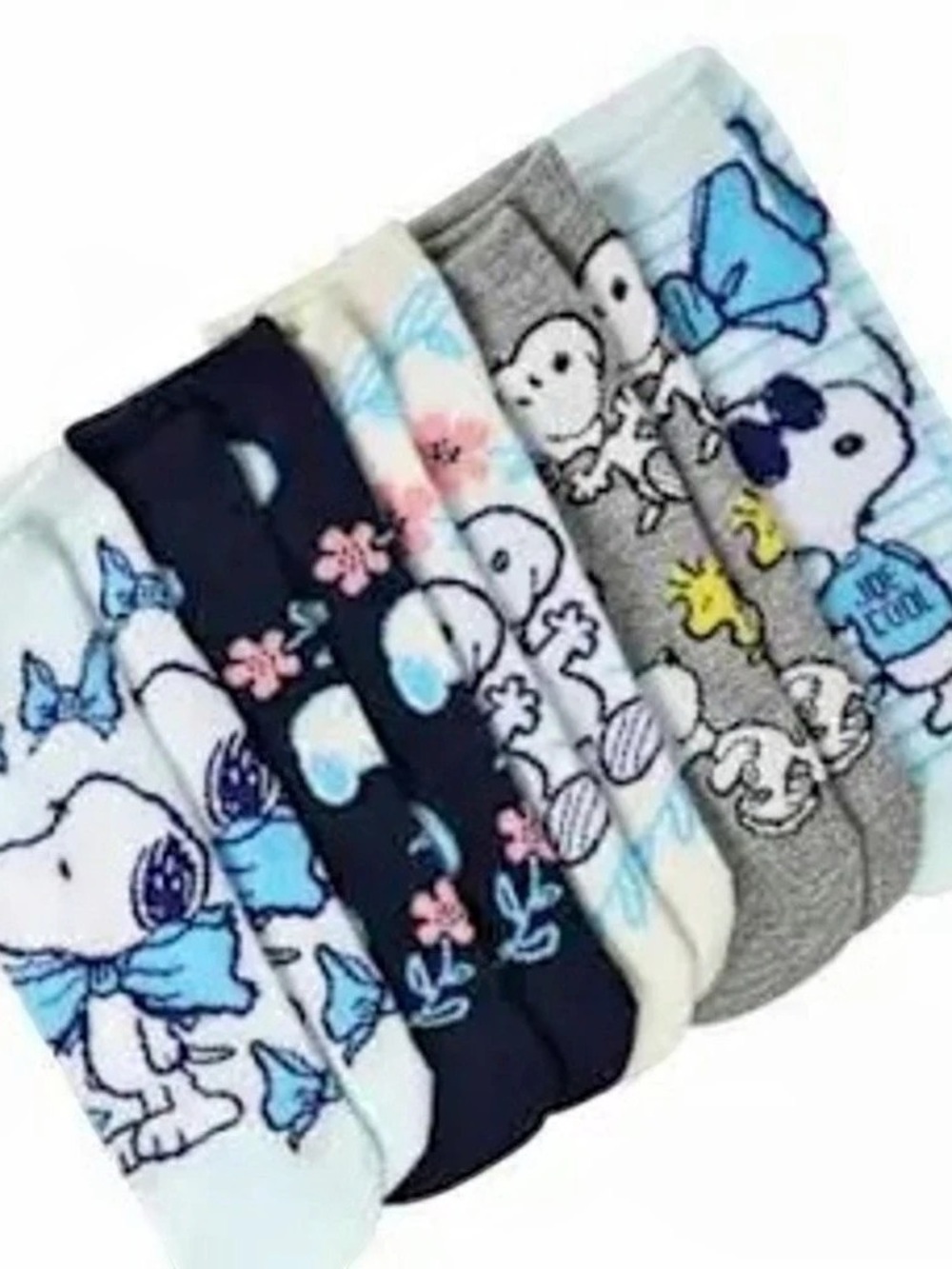 Snoopy Ankle Socks 5-Pair Set Blue & White NWT